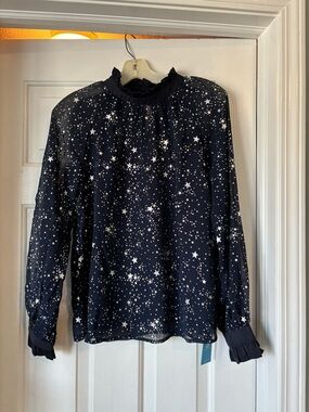 Cupshe Navy Star Print Long Sleeve Blouse